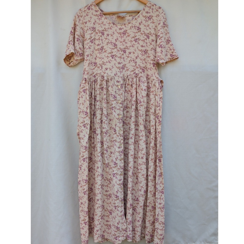 Putumayo New York Vintage 100% Rayon Prairie Dress M Calico Floral Bow Back Maxi